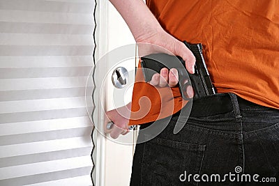 Armed man with semi-automatic Stock Photo