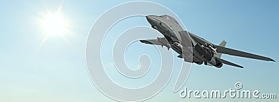 Armed military fighter jet in flight Stock Photo