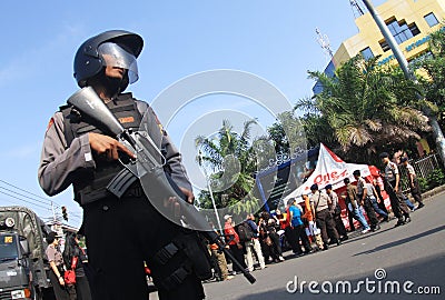 Armed police stan guard in Terrorist reconstructio Editorial Stock Photo