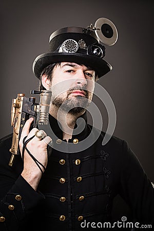 Armed steam punk man Stock Photo