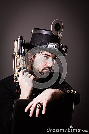 Armed steampunk man Stock Photo