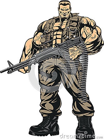 Armed strong soldier Vector Illustration