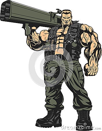 Armed strong soldier Vector Illustration