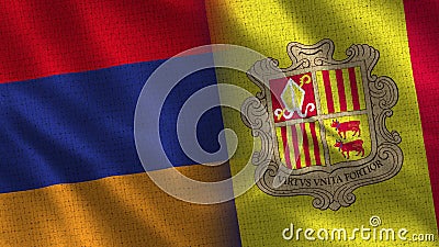 Armenia and Andorra Realistic Half Flags Together Stock Photo