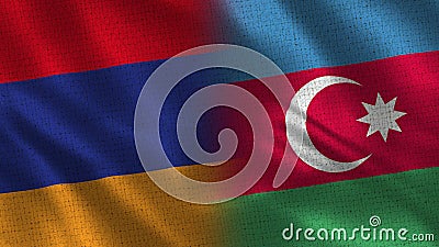 Armenia and Azerbaijan Realistic Half Flags Together Stock Photo