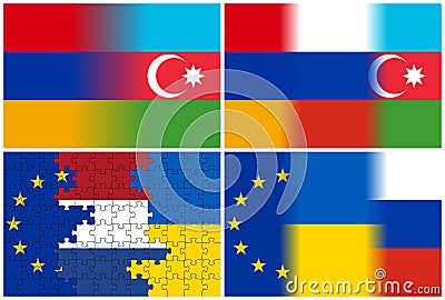 Armenia azerbaijan russia eu netherlands ukraine flags Stock Photo