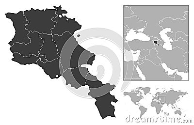 Armenia - detailed country outline and location on world map. Vector Illustration