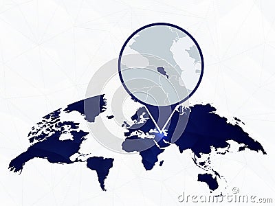 Armenia detailed map highlighted on blue rounded World Map Vector Illustration