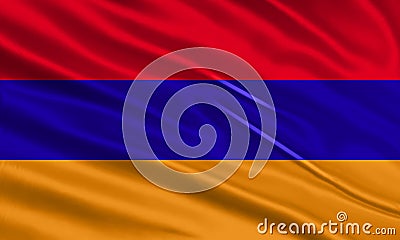 Armenia flag design. Waving Armenian flag made of satin or silk fabric. Vector Illustration