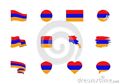 Armenia flag - flat collection. Flags of different shaped twelve flat icons Cartoon Illustration