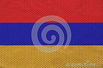 Armenia flag printed on a polyester nylon sportswear mesh fabric Stock Photo