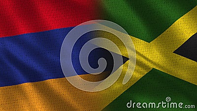 Armenia and Jamaica Realistic Half Flags Together Stock Photo