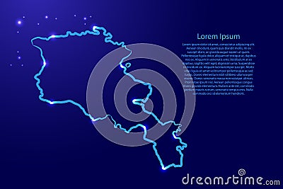 Armenia map from the contour classic blue color brush lines different thickness and glowing stars on dark background. Vector Cartoon Illustration