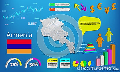 Armenia map info graphics - charts, symbols, elements and icons collection. Detailed armenia map with High quality business Vector Illustration