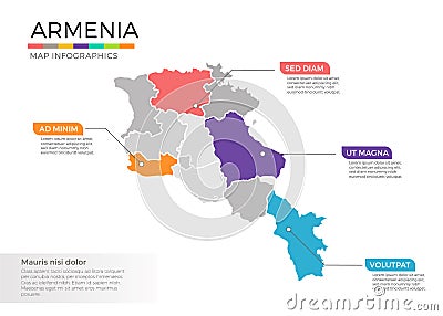 Armenia map infographics vector template with regions and pointer marks Vector Illustration