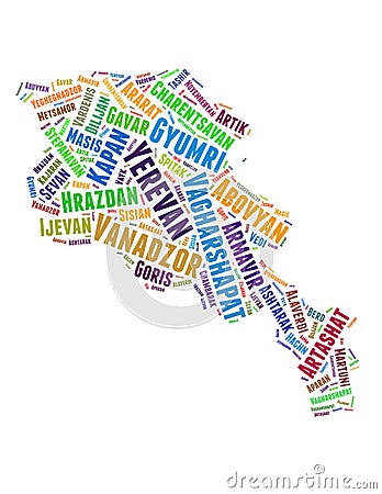 Armenia map and list of cities word cloud concept Stock Photo