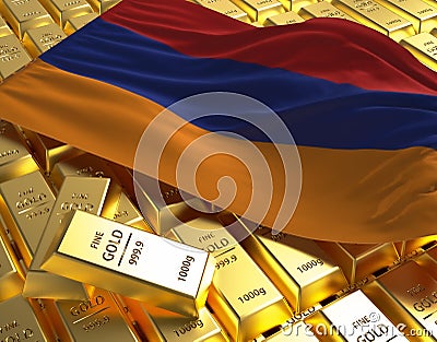 Armenia flag on golden bars 3d concept illustration Stock Photo