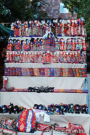 Armenian ancient doll souvenir made from cloth fabric in national costumes sold in the market Editorial Stock Photo