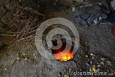 Armenian barbeque in tonir tandoor stone oven. Stock Photo