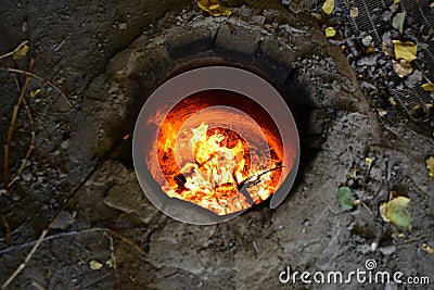 Armenian barbeque in tonir tandoor stone oven. Stock Photo