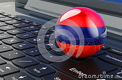 Armenian flag on laptop keyboard. Online business, education, shopping in Armenia concept. 3D rendering Stock Photo