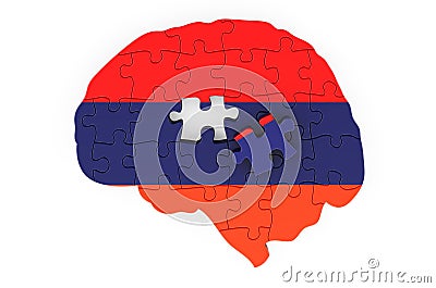 Armenian flag painted on the brain from puzzles. Scientific research and education in Armenia concept, 3D rendering Stock Photo