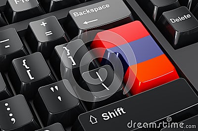 Armenian flag painted on computer keyboard. Online business, education, shopping in Armenia concept. 3D rendering Stock Photo