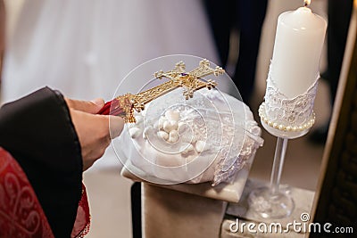 Armenian priest holding the cross during wedding Stock Photo