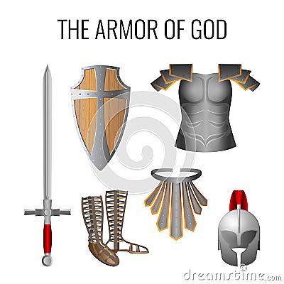 Armor of God elements set isolated on white. Vector Vector Illustration