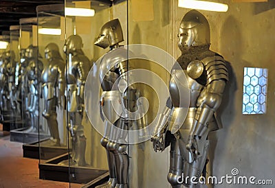 Armor of medieval knights at the museum Stock Photo