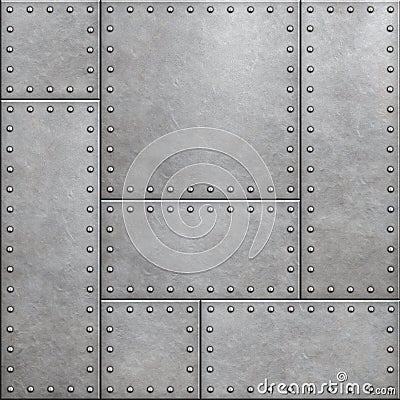 Armor plates with rivets as seamless metal background 3d illustration Stock Photo