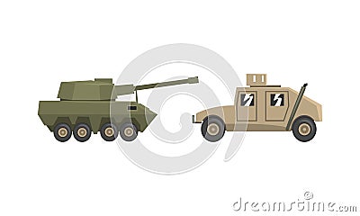 Armored Army Machines Set, Heavy Special Transport Flat Vector Illustration Vector Illustration