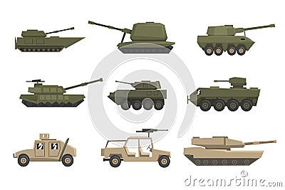 Armored army vehicles set, military heavy, special transport vector Illustrations on a white background Vector Illustration