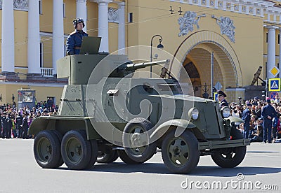 Armored car BA-3 at the parade in honor of Victory day. Saint Petersburg Editorial Stock Photo