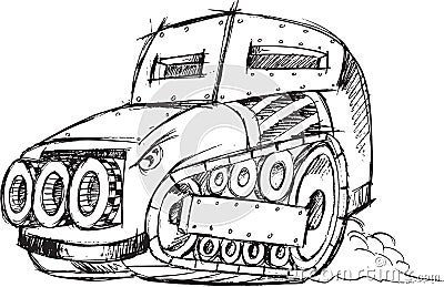 Armored Car Vehicle Sketch Vector Illustration