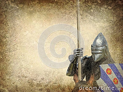 Armored knight on warhorse - retro postcard Stock Photo