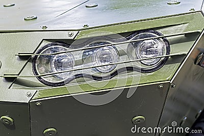 Armored Military Vehicle Front Detail - Headlight Stock Photo