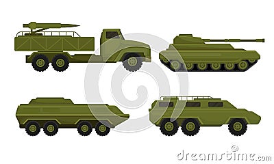 Armored Military Vehicles with Heavy Tank System Vector Set Vector Illustration