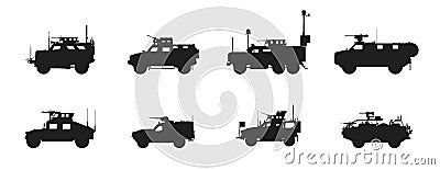 Armored military vehicles set. mine resistant ambush protected vehicles. isolated vector image for military concepts Vector Illustration