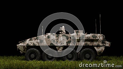 Armored personnel carrier infantry fighting vehicle, armored vehicle at night in the field, camouflage coloring of armored Stock Photo