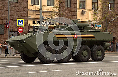 Armored personnel carrier Kurganets at the rehearsal of the Victory Parade Editorial Stock Photo