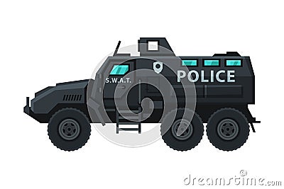 Armored Police Vehicle, Emergency Transport, SIde View Flat Vector Illustration Vector Illustration