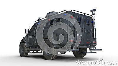 Armored SUV truck, bulletproof police vehicle, law enforcement car isolated on white background, back view, 3D render Stock Photo