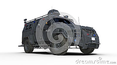 Armored SUV truck, bulletproof police vehicle, law enforcement car isolated on white background, bottom view, 3D render Stock Photo