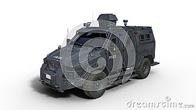 Armored SUV truck, bulletproof police vehicle, law enforcement car isolated on white background, 3D render Stock Photo