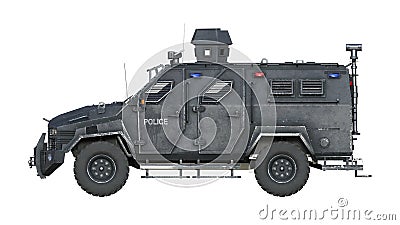 Armored SUV truck, bulletproof police vehicle, law enforcement car isolated on white background, side view, 3D render Stock Photo