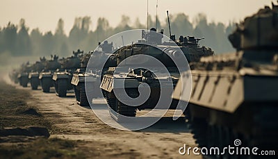 Armored tank advances through forest, aiming strategically generated by AI Stock Photo