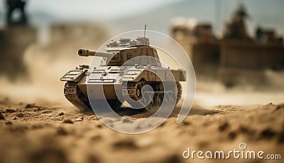 Armored tank aiming howitzer on battlefield sand generated by AI Stock Photo