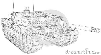 Armored tank technical wire-frame. Vector rendering of 3d Vector Illustration