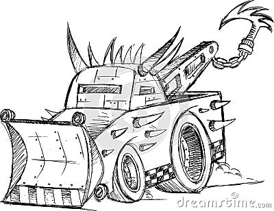 Armored Tow Truck Vehicle Sketch Vector Illustration